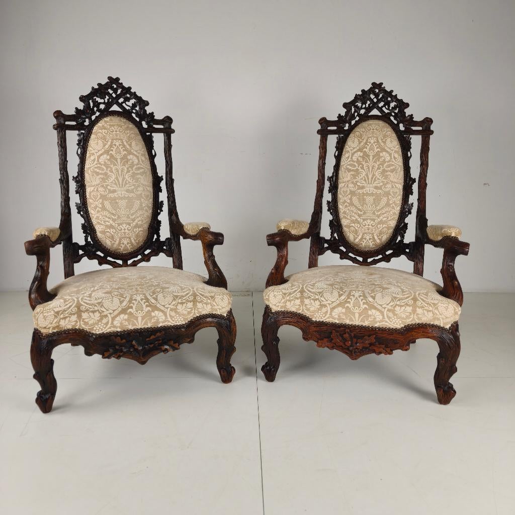 Set van 2 fauteuils Zwarte Woud-stijl door Horrix - 19e Eeuw, Antiek en Kunst, Ophalen of Verzenden