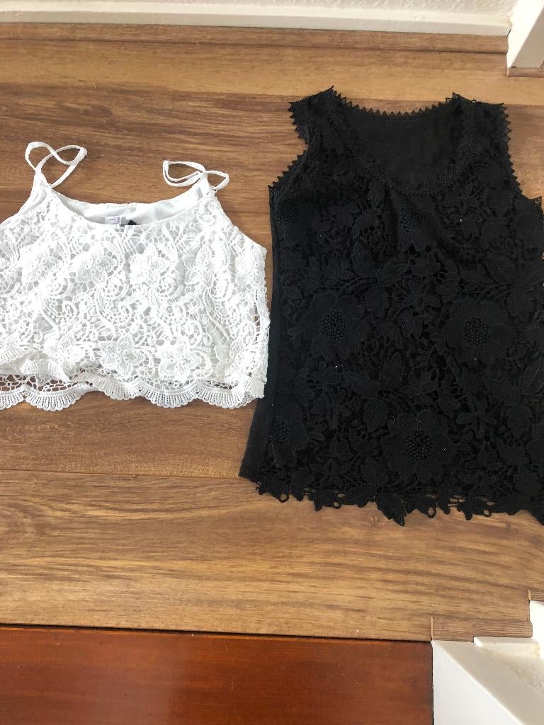 2 stuks nieuw tops of hempjes wit-zwart kanten leuke tops, Kleding | Dames, Tops, Wit, Nieuw, Ophalen of Verzenden, Maat 36 (S)