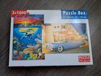 Puzzel Box 2x1000 stukjes: Dolfijnen & Cadillac 1959, Ophalen of Verzenden, 500 t/m 1500 stukjes, Zo goed als nieuw, Legpuzzel