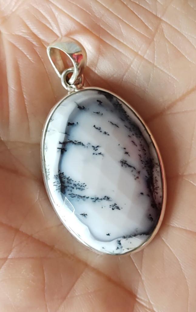 925 zilveren hanger met natuurlijke Dendriet Opaal steen, O.T., Wit, Nieuw, Ophalen of Verzenden