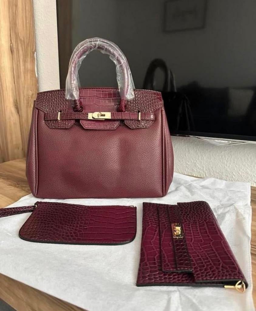 Damestas set van 3 bordeaux, Ophalen of Verzenden, Nieuw, Overige kleuren, Handtas