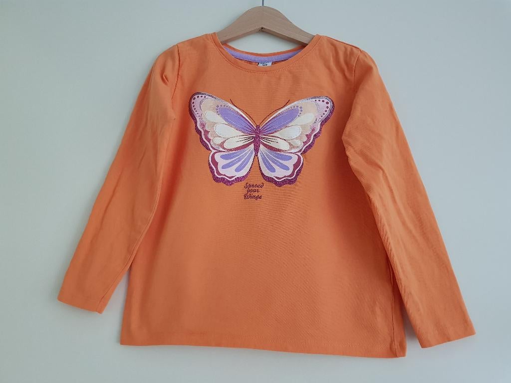 Oranje T-shirt meisjes -- maat 128 / 7 - 8 jaar -- DopoDopo, Kinderen en Baby's, Kinderkleding | Maat 128, Meisje, Ophalen of Verzenden