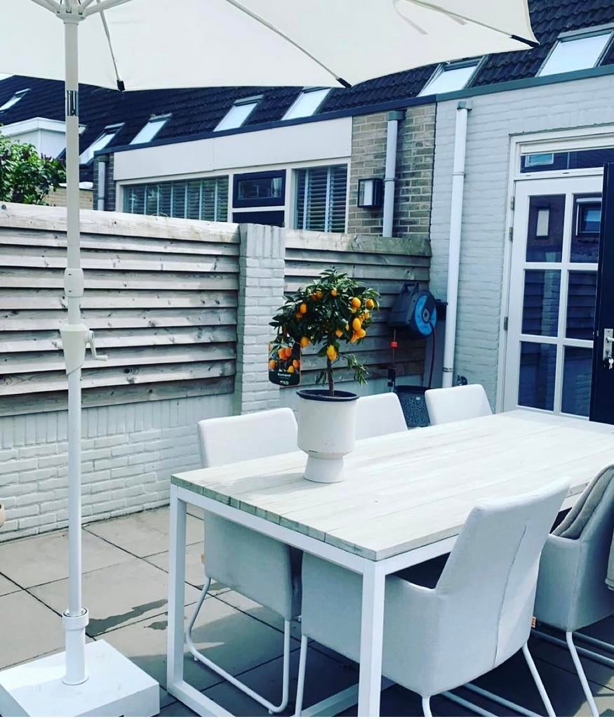 Life outdoor living tuintafel wit 220, Tuin en Terras, Tuinsets en Loungesets, Gebruikt, Eettafel, 6 zitplaatsen, Teakhout