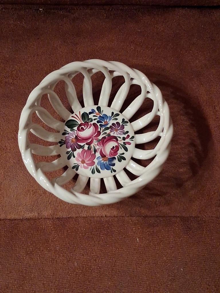 Vintage Áhel Lily Hongaars Aardewerk Mandje –Handgeschilderd, Antiek en Kunst, Ophalen of Verzenden