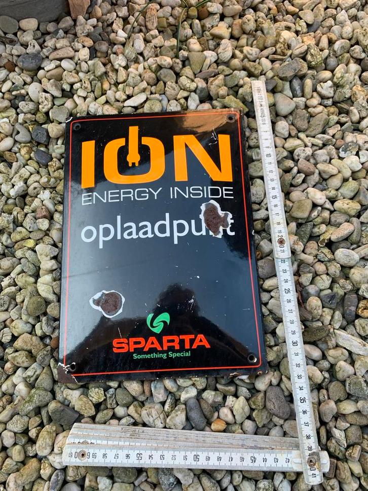 Vintage Sparta ION Oplaadpunt Emaille Bord, Antiek en Kunst, Antiek | Emaille, Ophalen of Verzenden