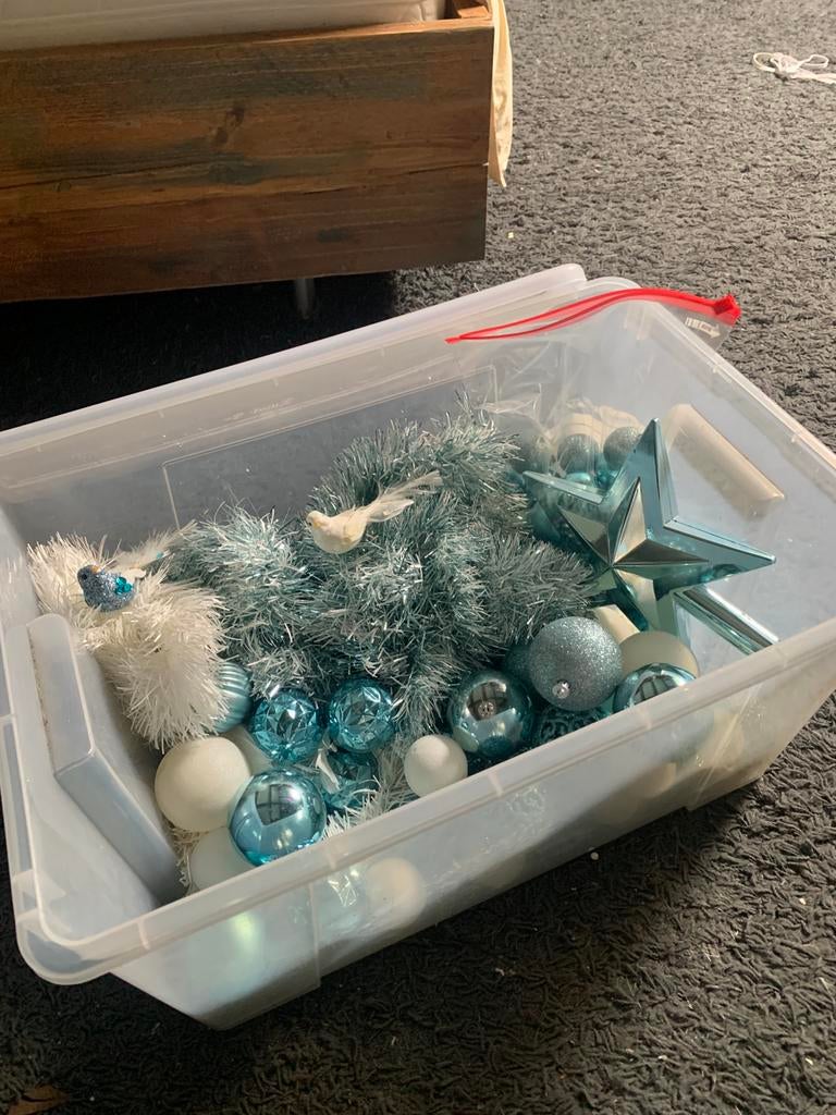 Flinke bak blauw/witte kerstversiering, Diversen, Kerst, Ophalen of Verzenden, Gebruikt