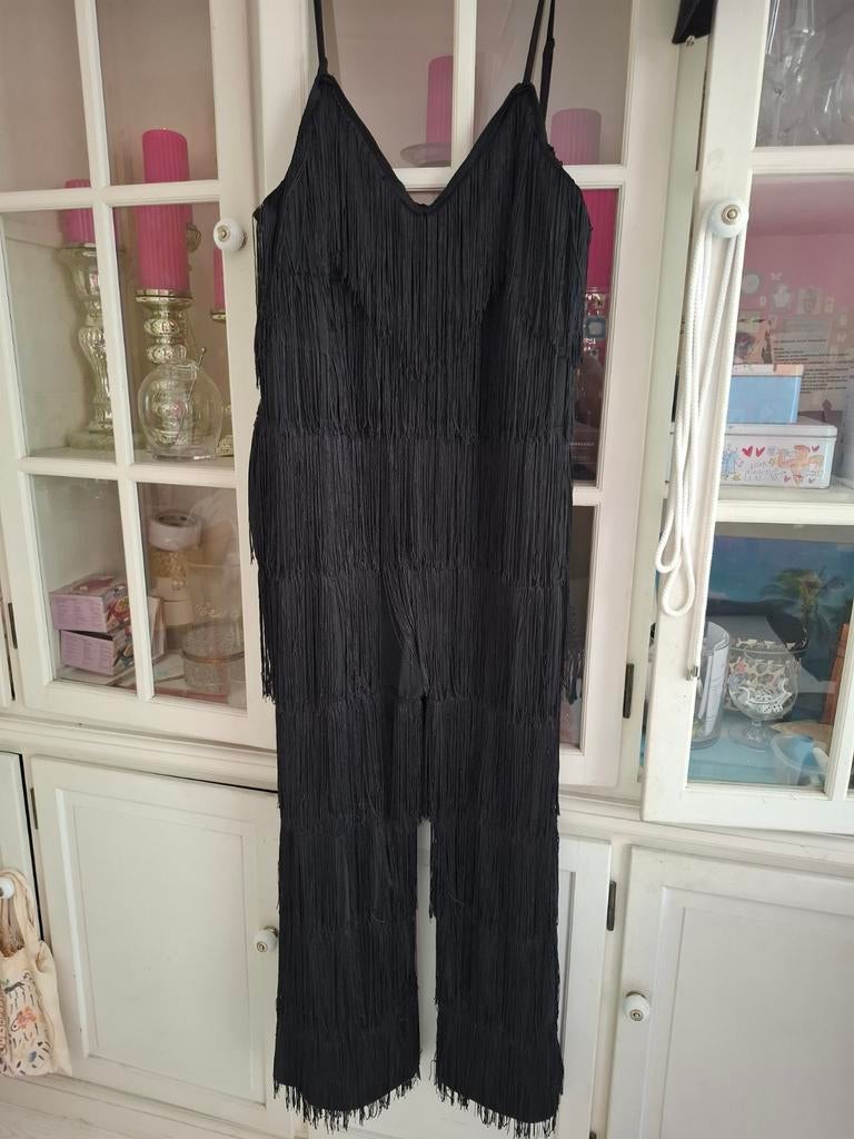 Jumpsuit 50 52 zwart met sliertjes Nieuw stretch, Kleding | Dames, Jumpsuits, Verzenden, Nieuw, Maat 46/48 (XL) of groter, Zwart