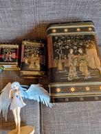Japanse decoratie set: blikken, waaier, inktset & figuur, Antiek en Kunst, Ophalen of Verzenden