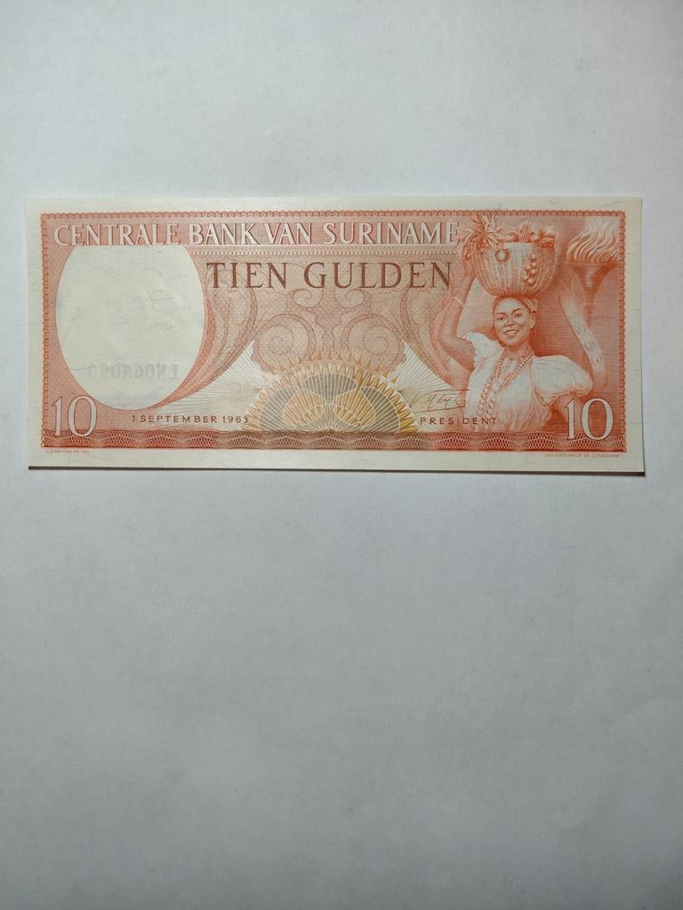 Suriname 10 gulden 1963 unc, Postzegels en Munten, Bankbiljetten | Amerika, Ophalen of Verzenden, Zuid-Amerika