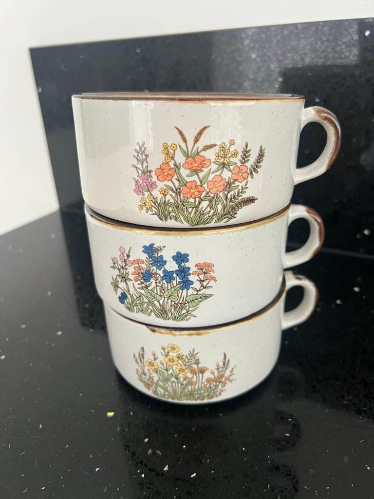 Wildflower servies 3 soepkom soep kom kommen bloemen vintage, Ophalen of Verzenden