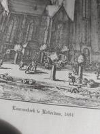 Oude prenten: 2x Rotterdam (1694), 1x Den Haag, Antiek en Kunst, Kunst | Etsen en Gravures, Ingelijst, Stadsgezicht, Gravure, 1600 - 1699