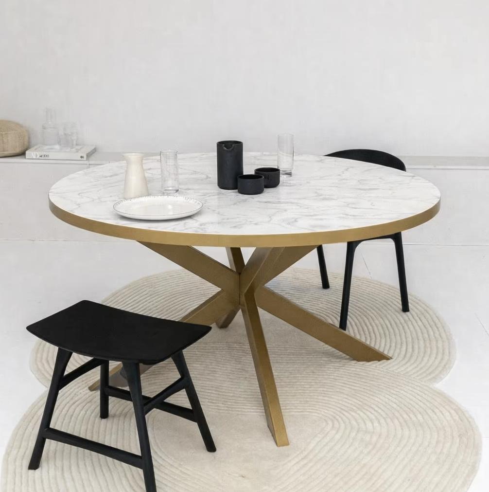 Opheffingsuitverkoop op=op Eettafel 120cm Goud /Wit Marmer, Rond, Nieuw, Vier personen, Modern, metaal