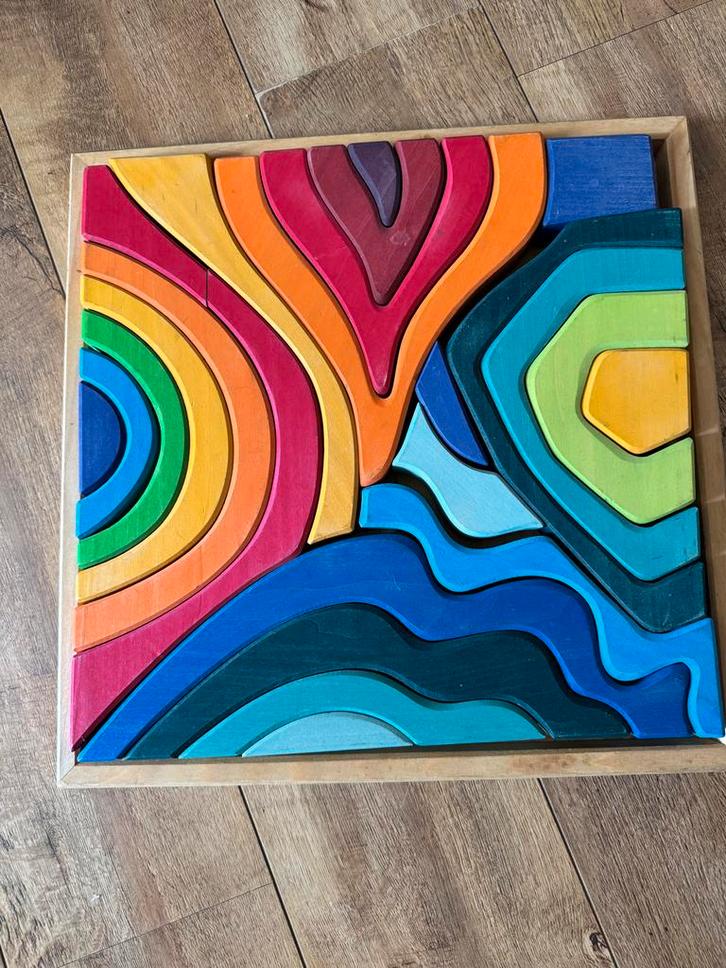 Grimm's houten puzzel regenboog, Kinderen en Baby's, Speelgoed | Houten speelgoed, Gebruikt, Overige typen, Ophalen of Verzenden