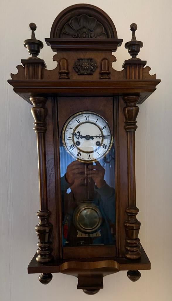 Antieke wandklok - Loopt perfect, slagwerk defect, Antiek en Kunst, Ophalen of Verzenden