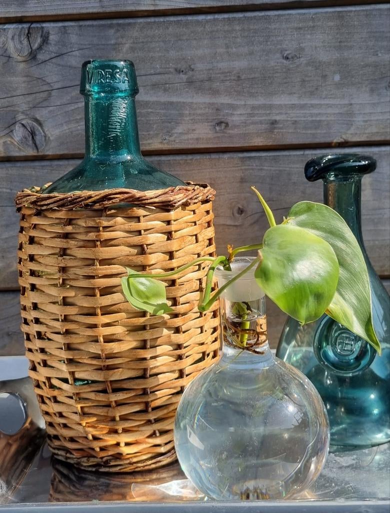 Vintage VIRESA Mandfles / Dame Jeanne – 32 cm, Blauw, Ophalen of Verzenden, Minder dan 50 cm, Glas
