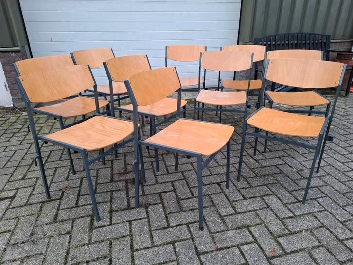 Vintage Gijs van der Sluis Stapelstoel stoelen. Zie omschr,, Huis en Inrichting, Stoelen, Gebruikt, Hout, Metaal, Ophalen