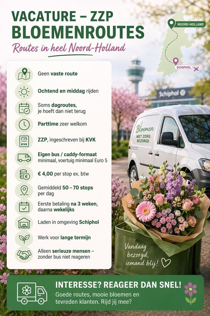 ZZP Chauffeurs Gezocht – Bloemenroutes Noord-Holland, Vacatures