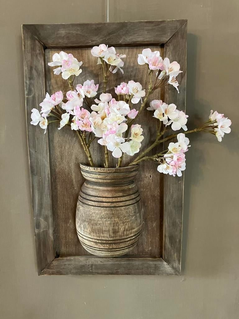 Houten wandpaneel met vaas, Minder dan 50 cm, Nieuw, Ophalen of Verzenden, Schilderij