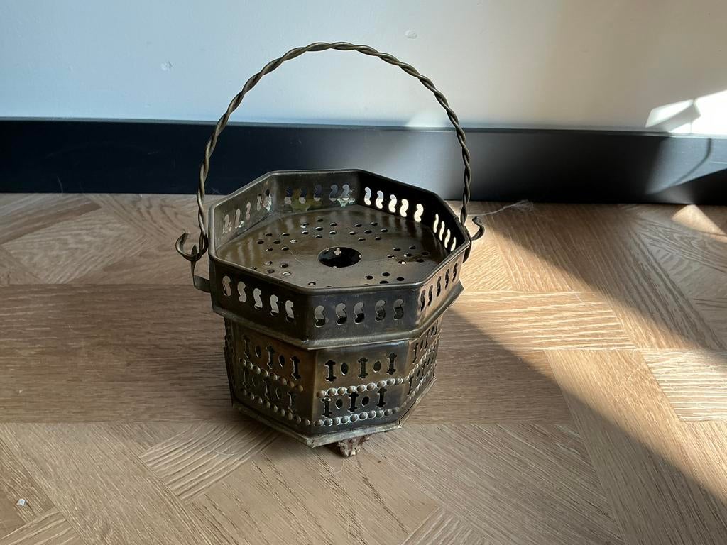 Antiek koperen theelichtje,brocante koperen rechaud komfoor, Ophalen, Gebruikt