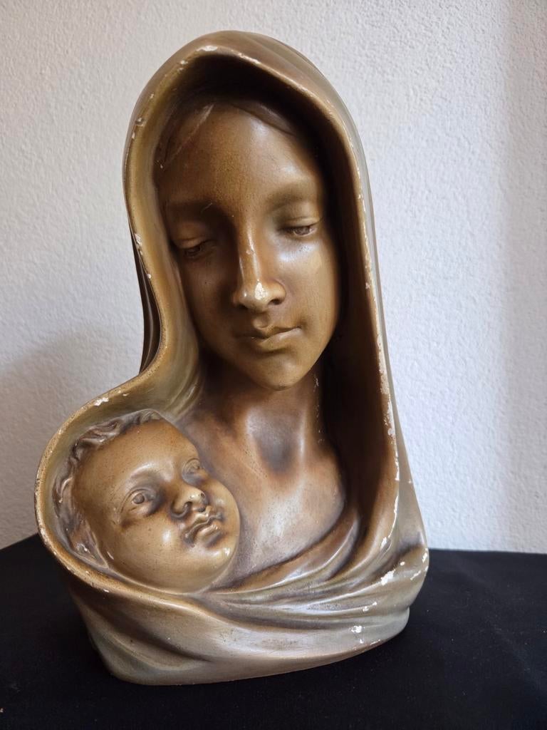Vintage beeld, sculptuur Madonna met kind J. DOMMISSE, Antiek en Kunst, Antiek | Religie, Ophalen of Verzenden