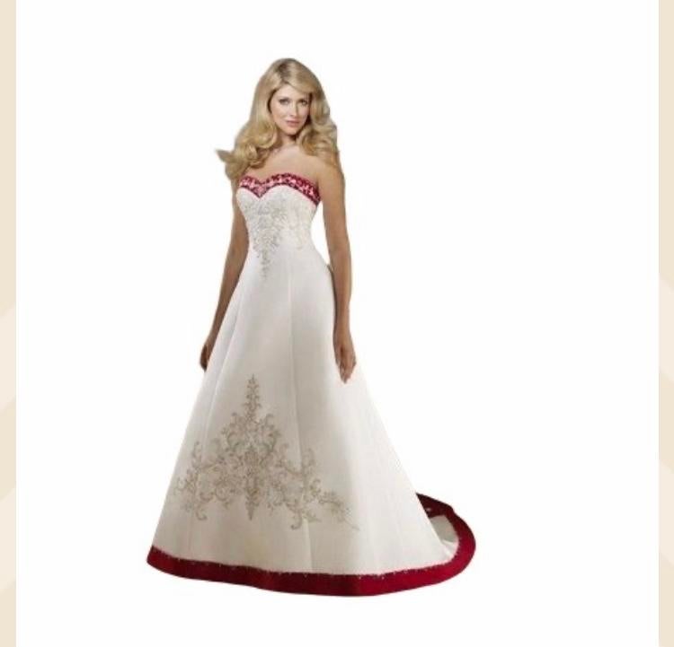 Elegante A-lijn Trouwjurk wit met fuchsia roze (Maat 36-40), Ophalen of Verzenden, Zo goed als nieuw, Wit, Trouwjurk