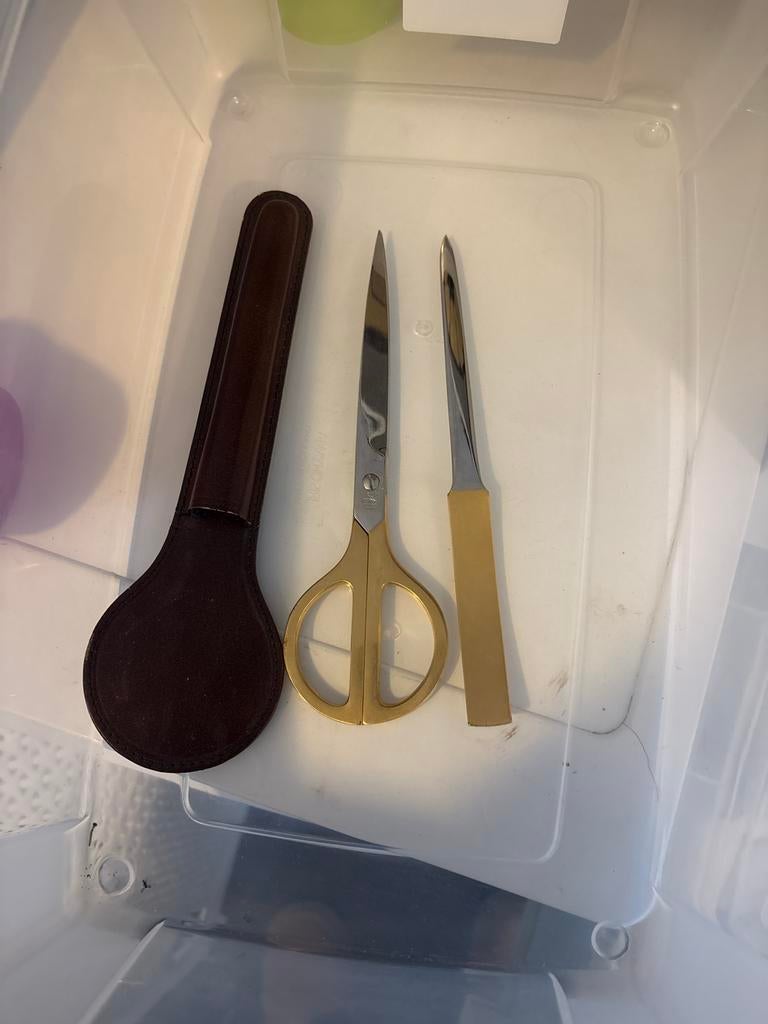 Vintage Schaar en Briefopener Set met Etui, Antiek en Kunst, Antiek | Gereedschap en Instrumenten, Ophalen of Verzenden