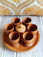 Vintage Teakhouten Eierdoppen Set – 6 stuks + Zout & peper, Ophalen of Verzenden, Gebruikt, Overige stijlen