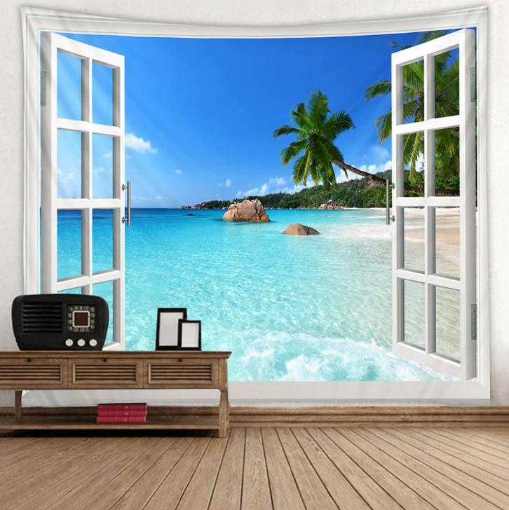 Tropisch Wandkleed / 3D Wand Kleed Zee Eiland Palmbomen Zon, Huis en Inrichting, Stoffering | Tapijten en Kleden, Nieuw, Rechthoekig
