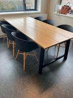 Eiken houten tafel met zwart onderstel, Ophalen, Eikenhout, 200 cm of meer, 50 tot 100 cm