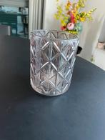 Bloempot theelicht houder lantaarn paars glas ruit waxine, Ophalen of Verzenden, Zo goed als nieuw, Rond, Minder dan 25 cm