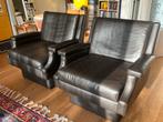 Mid-Century Moderne Lederen Lounge Stoelen (Paar), Huis en Inrichting, Ophalen, Gebruikt, Leer, 75 tot 100 cm
