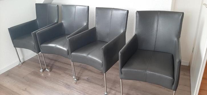 4 Framati fauteuils, Huis en Inrichting, Stoelen, Gebruikt, Vier, Leer, Grijs, Ophalen of Verzenden