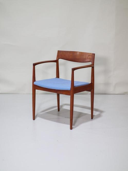 Armstoel Deens vintage teakhout blauw bureaustoel 1960s, Huis en Inrichting, Bureaustoelen, Zo goed als nieuw, Bureaustoel, Blauw