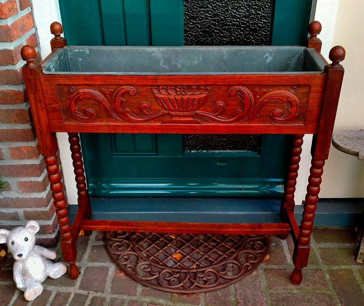 Antiek Gedecoreerd Houten Bloembak met Zinken Binnen Bak, Antiek en Kunst, Antiek | Woonaccessoires, Ophalen