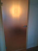 Glazen opdekdeur 211.5 x 93 cm met klink en scharnieren, Ophalen, Gebruikt, 80 tot 100 cm, Binnendeur