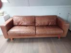Te koop mooie leren Hulshoff 3-zits bank., Ophalen, Gebruikt, Driepersoons, Rechte bank