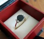 14 karaat witgouden ring met onyx en diamanten, Verzenden, Wit, Zo goed als nieuw, 17 tot 18