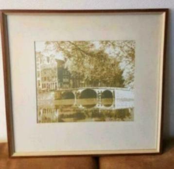 litho op linnen, Amsterdam Gracht gesigneerd Paul Rollman beschikbaar voor biedingen