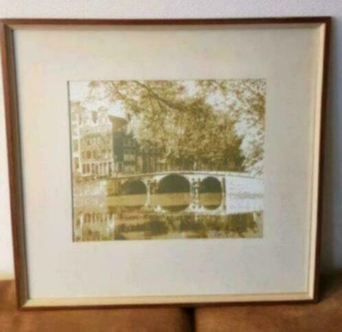 litho op linnen, Amsterdam Gracht gesigneerd Paul Rollman, Antiek en Kunst, Kunst | Litho's en Zeefdrukken, Ophalen