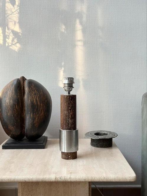 Mid-century wengé, chroom tafellamp, Huis en Inrichting, Lampen | Tafellampen, Minder dan 50 cm, Hout, Ophalen of Verzenden