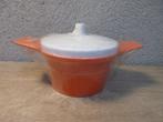 Vintage oranje potje suikerpot met wit deksel, Verzamelen, Retro, Ophalen of Verzenden, Huis en Inrichting