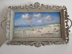 Olieverfschilderij op ijzeren dienblad, strandgezicht., Ophalen of Verzenden