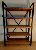 Mangohouten kast met 5 open schappen, Huis en Inrichting, Ophalen, Met plank(en), 100 tot 150 cm, Zo goed als nieuw