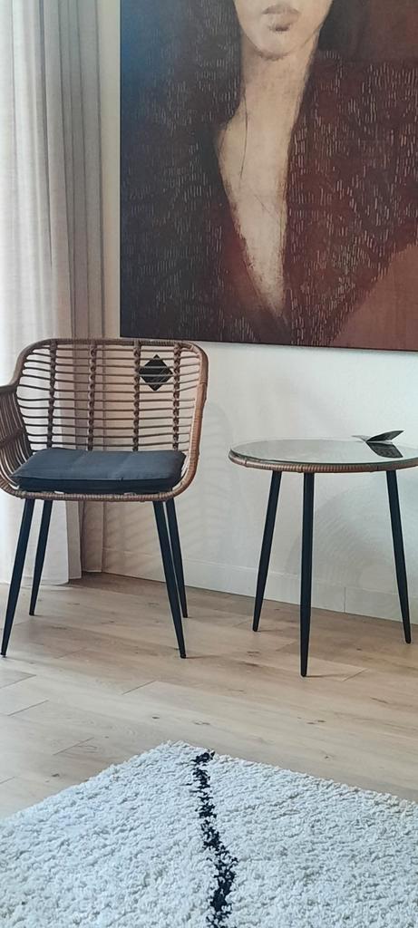 2 stuks eetkamerstoel/tuinstoel/stoel + tafeltje nieuw!, Huis en Inrichting, Stoelen, Nieuw, Twee, Riet of Rotan, Bruin, Ophalen