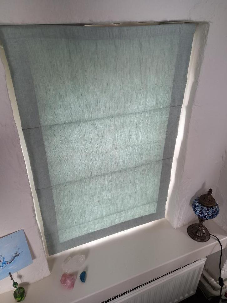 Linnen vouwgordijntje, Huis en Inrichting, Stoffering | Gordijnen en Lamellen, Gebruikt, Minder dan 100 cm, 50 tot 100 cm, Ophalen of Verzenden