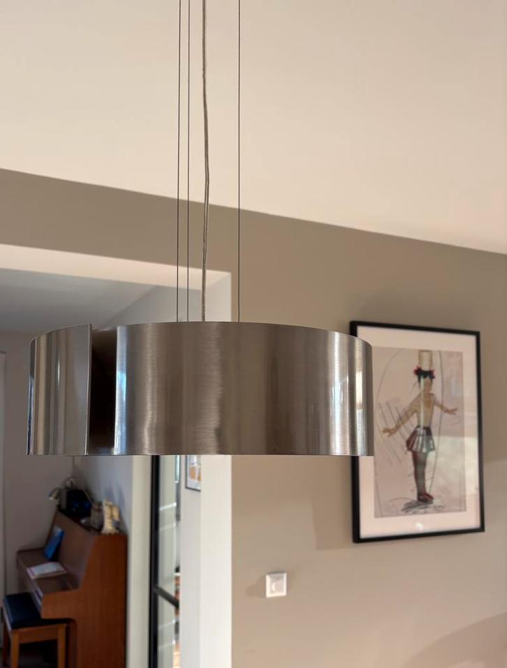 Roestvrij staal hanglamp, Huis en Inrichting, Lampen | Hanglampen, Gebruikt, Minder dan 50 cm, Glas, Overige materialen, Ophalen