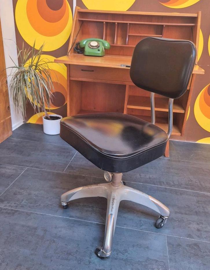 Vintage Erco Staal Bureaustoel, Huis en Inrichting, Bureaustoelen, Gebruikt, Bureaustoel, Zwart, Ophalen