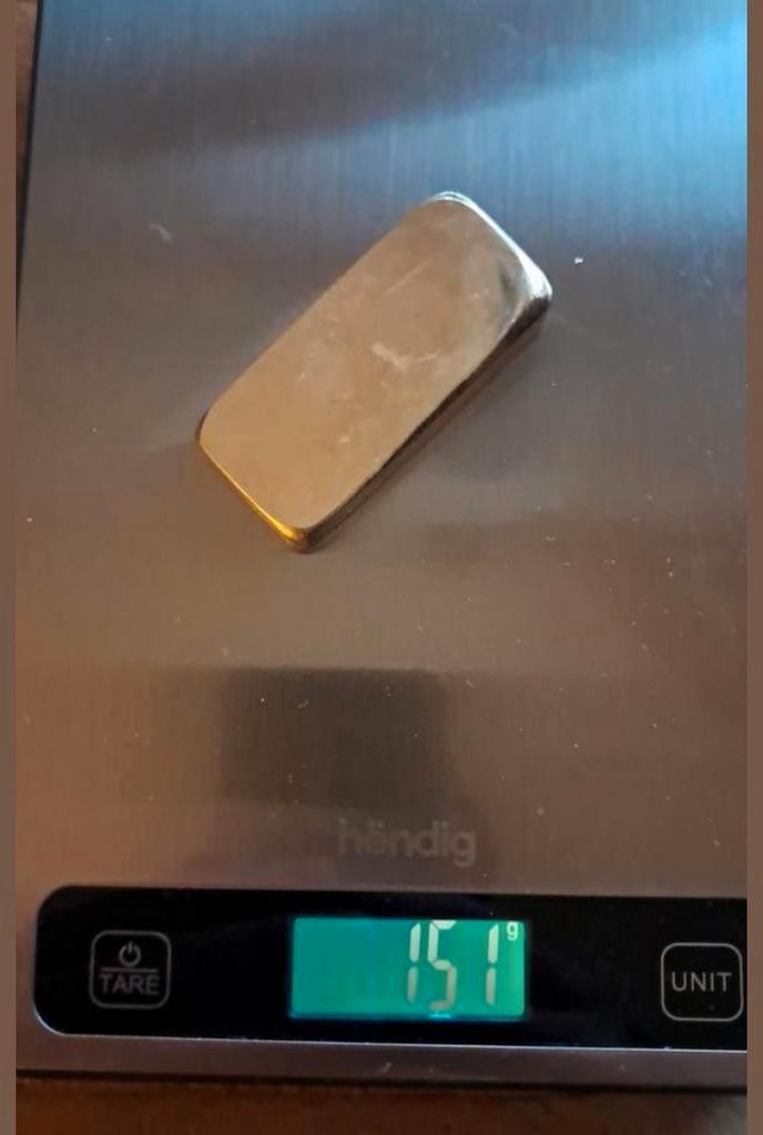 Ruwe ongerafineerde goudbaar mirror finish 151 gram, Postzegels en Munten, Edelmetalen en Baren, Goud, Ophalen of Verzenden