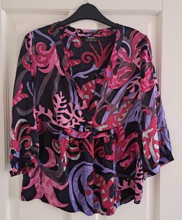 Raer 100% zijde top fuchsia paars zwart 3/4 mouw maat M beschikbaar voor biedingen