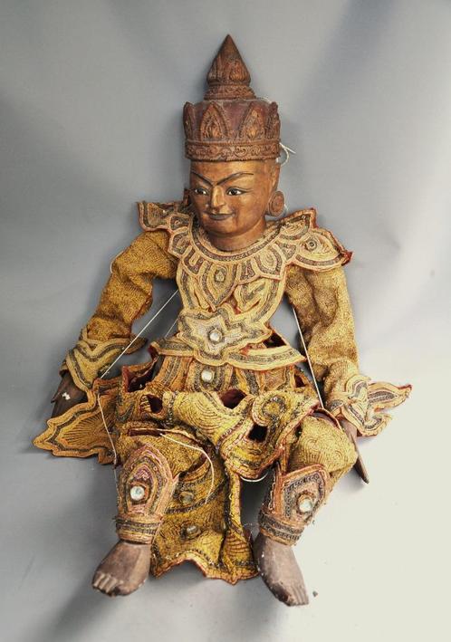 Vintage Thaise marionet 95 cm – houten kop, Antiek en Kunst, Kunst | Niet-Westerse kunst, Ophalen of Verzenden